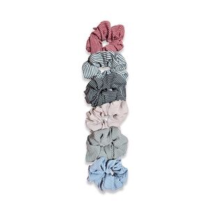 6-Pack Striped Scrunchies Red Black Gray Pink Blue Hair Scrunchie Set